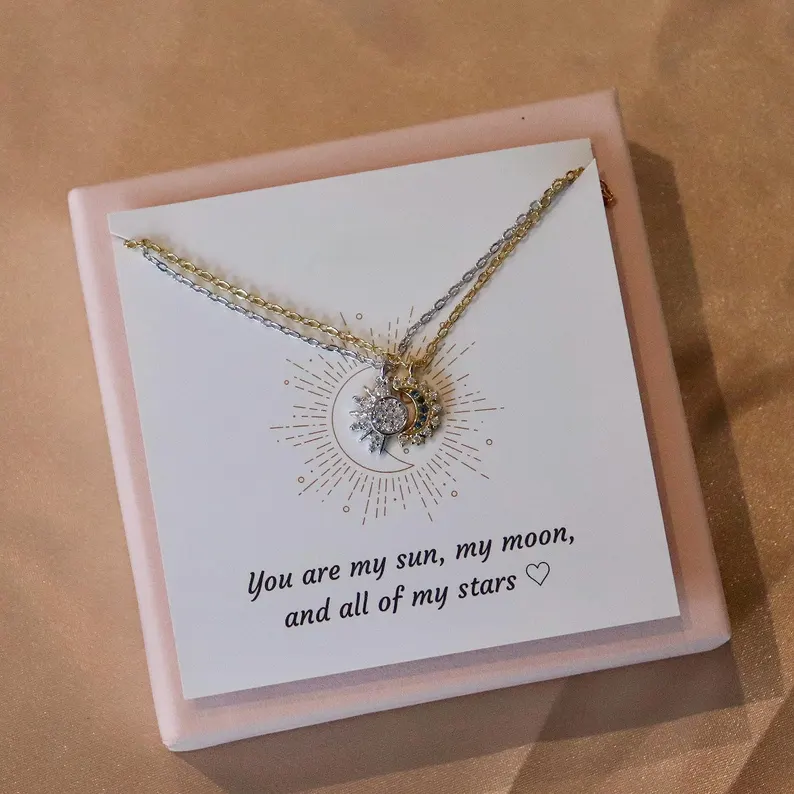 Sun and Moon Necklace – Celestial Jewelry, Couple Matching Jewelry, Friendship, Christmas Gift