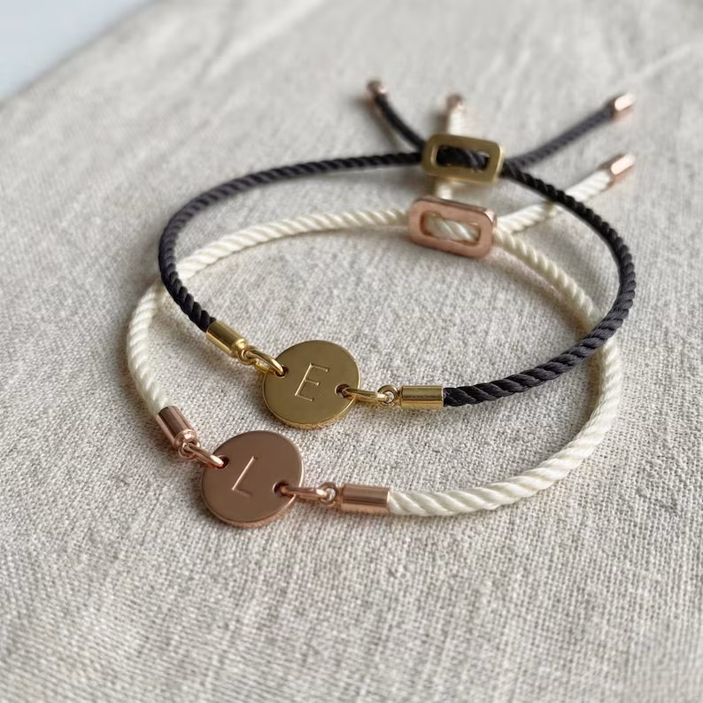 Set of 2 Personalised Initial Couple Bracelet, Adjustable Cord Bracelets, His & Hers Valentine Gift