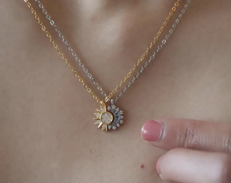 Sun and Moon Necklace – Celestial Jewelry, Couple Matching Jewelry, Friendship, Christmas Gift