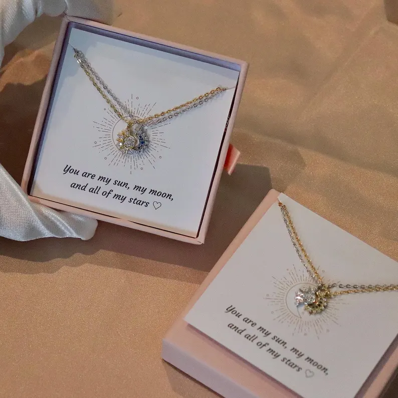 Sun and Moon Necklace – Celestial Jewelry, Couple Matching Jewelry, Friendship, Christmas Gift