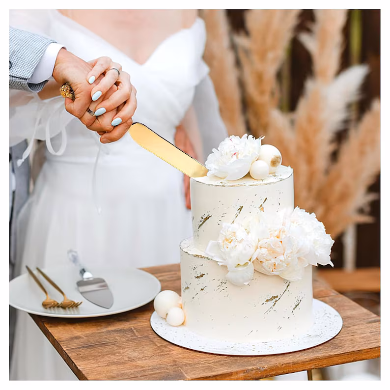 Personalized Wedding CAKE CUTTING SET Gold Silver Serving Cutter Knife Server Minimalist Rustic Vintage Classic Engagement Custom Engraved
