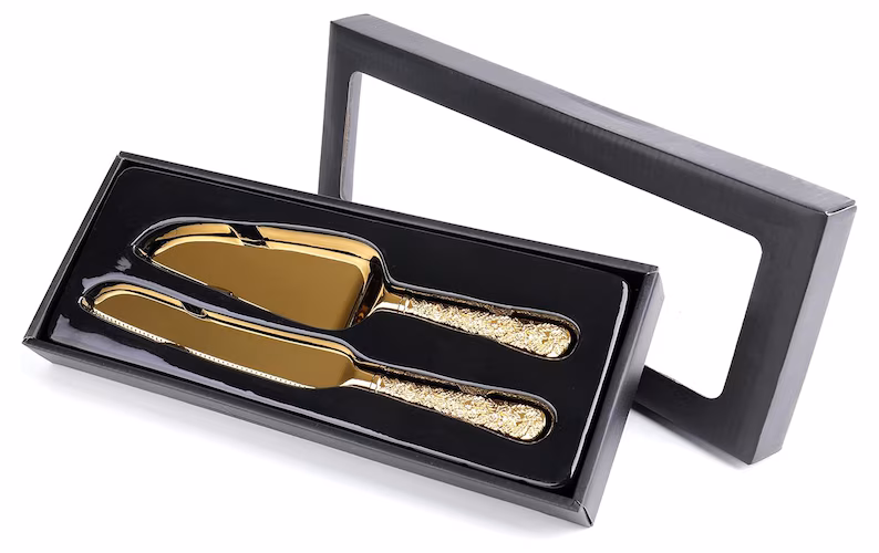Personalized Wedding CAKE CUTTING SET Gold Silver Serving Cutter Knife Server Minimalist Rustic Vintage Classic Engagement Custom Engraved