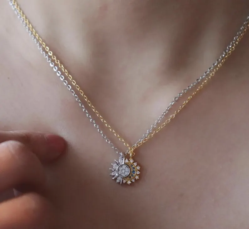 Sun and Moon Necklace – Celestial Jewelry, Couple Matching Jewelry, Friendship, Christmas Gift