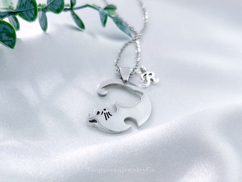 Cat Yin Yang Necklace Set for 2, Personalized Custom Letter, Matching Necklaces for Couples, Best Friendship BFF Necklace, Cute Couples Gift